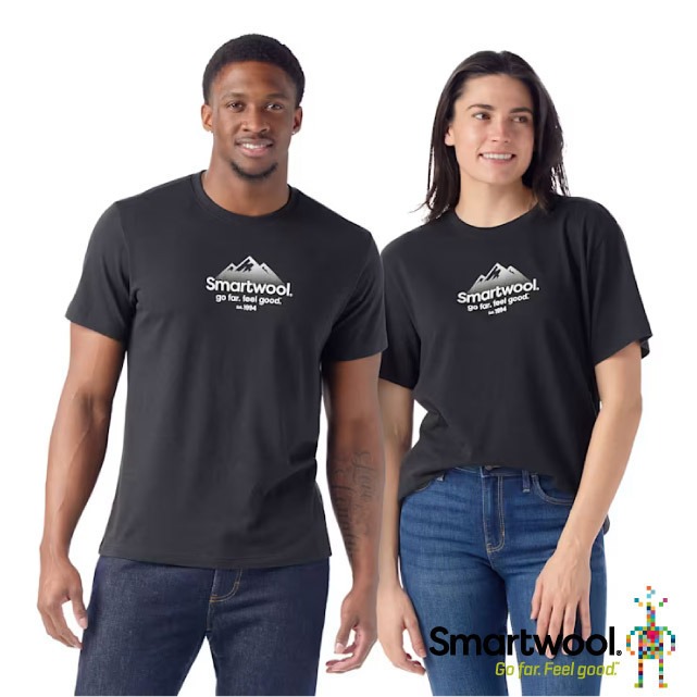 【SmartWool】男女 塗鴉Tee 美麗諾羊毛圓領短袖T恤(30th).運動上衣/SW002670-001 黑✿30E010
